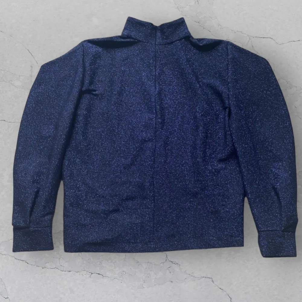PatBo Metallic Navy Lurex Puff Sleeve Turtleneck Top Holiday Cocktail Party XS